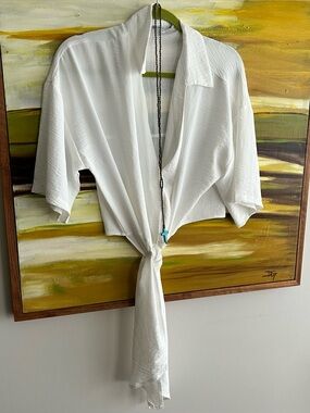 BIKINI VILLAGE Women's White Tie-Front Shirt - Classic Relaxed Fit